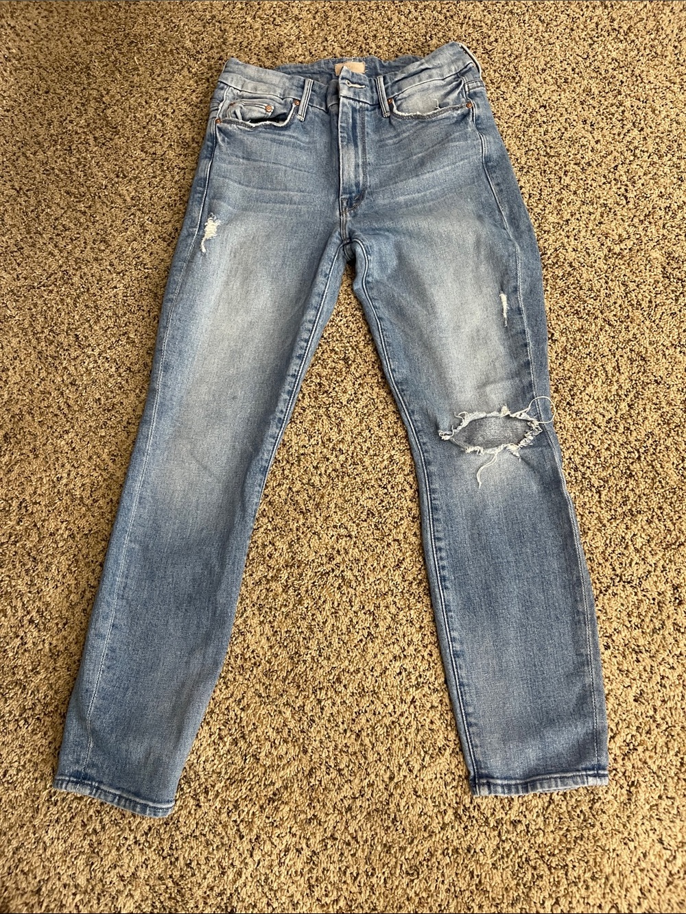 MOTHER Women's Light Blue Skinny Ripped Jeans